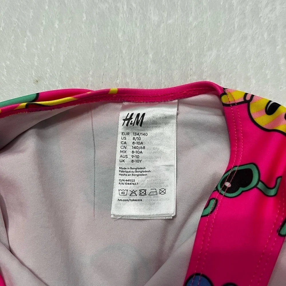 H&M Bright Pink Kids Swim One Piece with Fun Icons